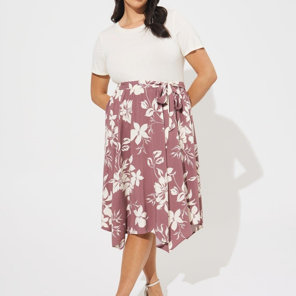 Torrid Ivory and Plum Floral Midi Dress